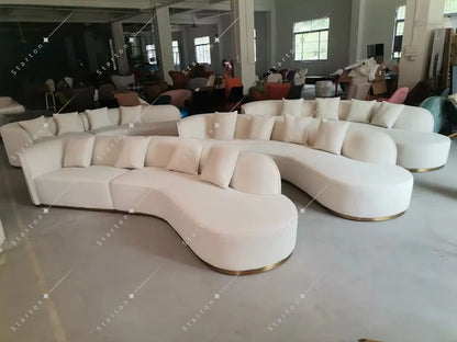 Nordic Minimalist Home Furniture White 3 Seater Velvet Corner Couch Curved Sectional Boucle Teddy Sofa for Living Room