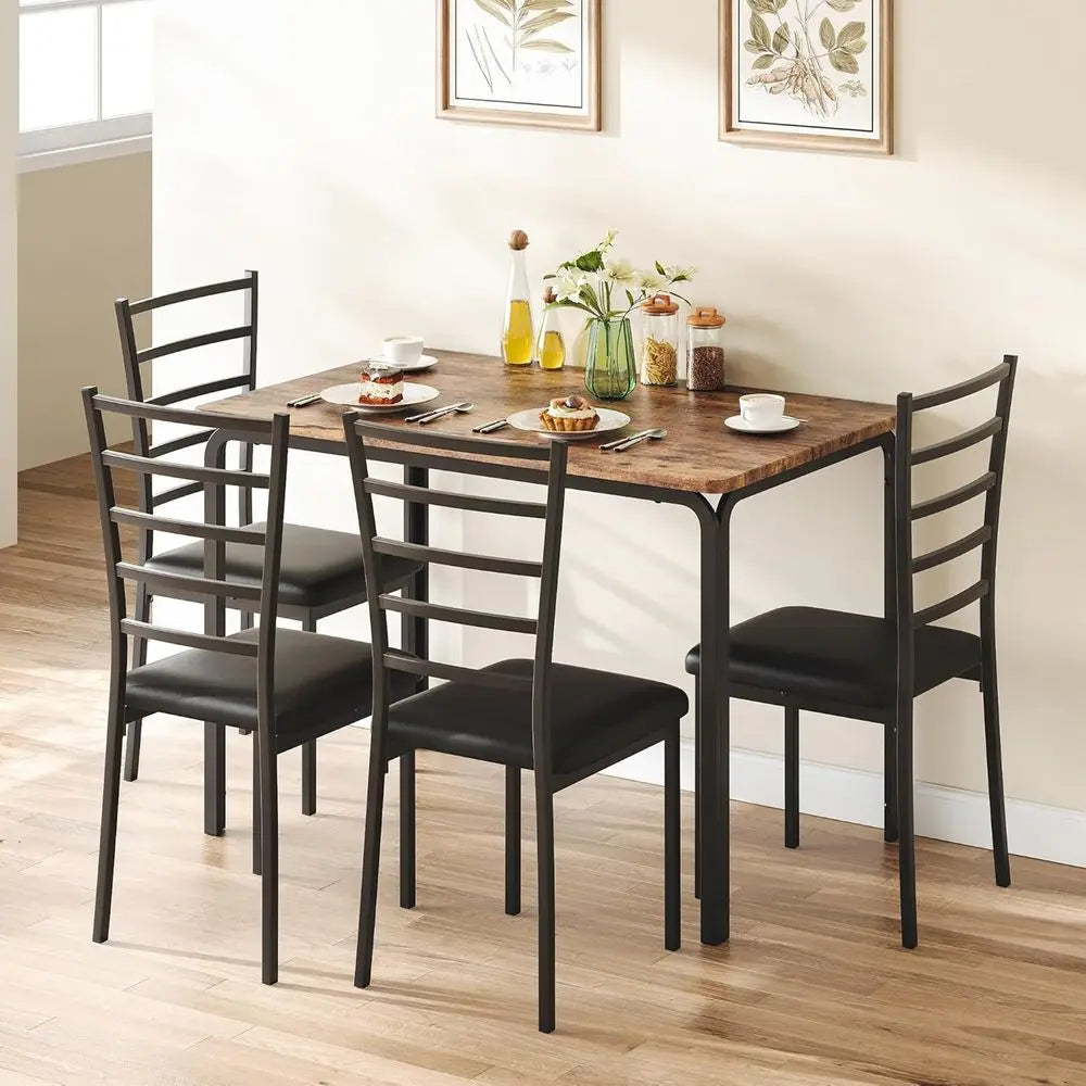 Kitchen Dining Room Table Chair Set for Small Space, Modern Dinette Set for 4, Square Dinner Table Set for Dinette, Breakfast, V