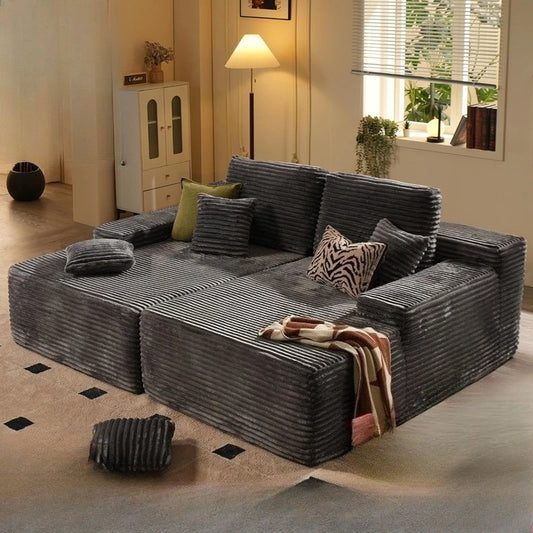 Compression sofa Modular combination Corduroy large striped fabric Compression packaging Boneless sponge sofa Double recliner