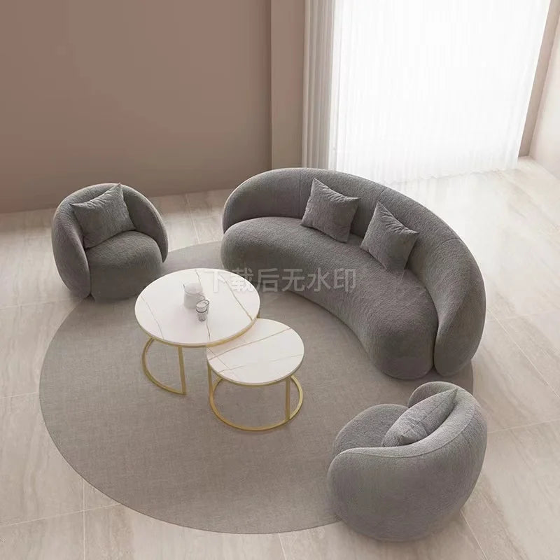 Y  Lamb velvet sofa, living room curved cashew sofa, beauty salon, clothing store, resting area, moon sofa