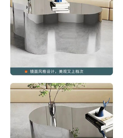 Creative special-shaped stainless steel light luxury mirror modern living room simple tea table coffee irregular table
