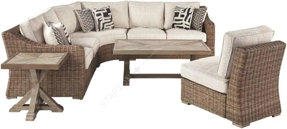 Beachcroft Patio Farmhouse Outdoor Wicker Cushioned Armless Chair