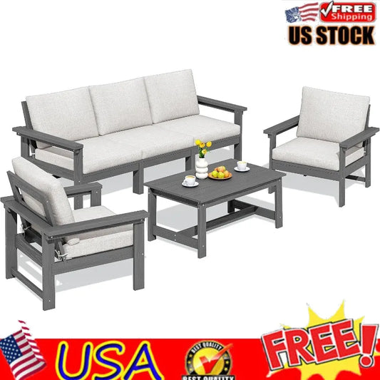 Christmas Deal-HDPE Patio Conversation Set, 6-Piece Sectional Outdoor Furniture Set, All Weather Outdoor Couch Set Patio Furnitu