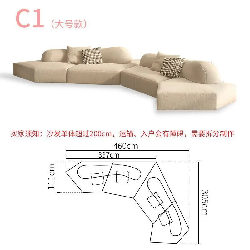 Fabric Sofa Combination Villa Large Apartment Sitting Italian Rock Irregular Special-shaped Large Flat Edta Double-sided