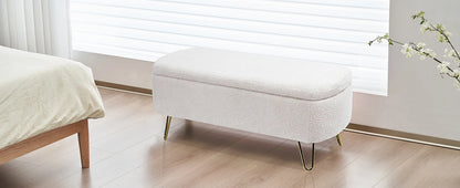 40" Boucle Sherpa Upholstered Ottoman Bench with Gold Legs - Storage for Bedroom End, Entryway, Living Room