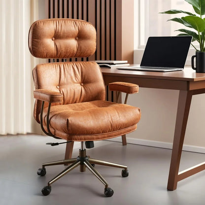 Home Upgrade ergonomic home office chair, mid-century modern faux leather chairs with thickened cushions, comfy high back swivel