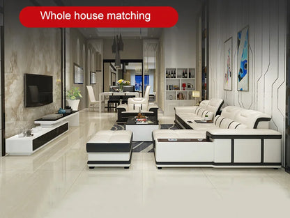 2023 Cheap Living Room Furniture Sofa Partition L-shaped Leather Sofa Set with Custom Material Function Table