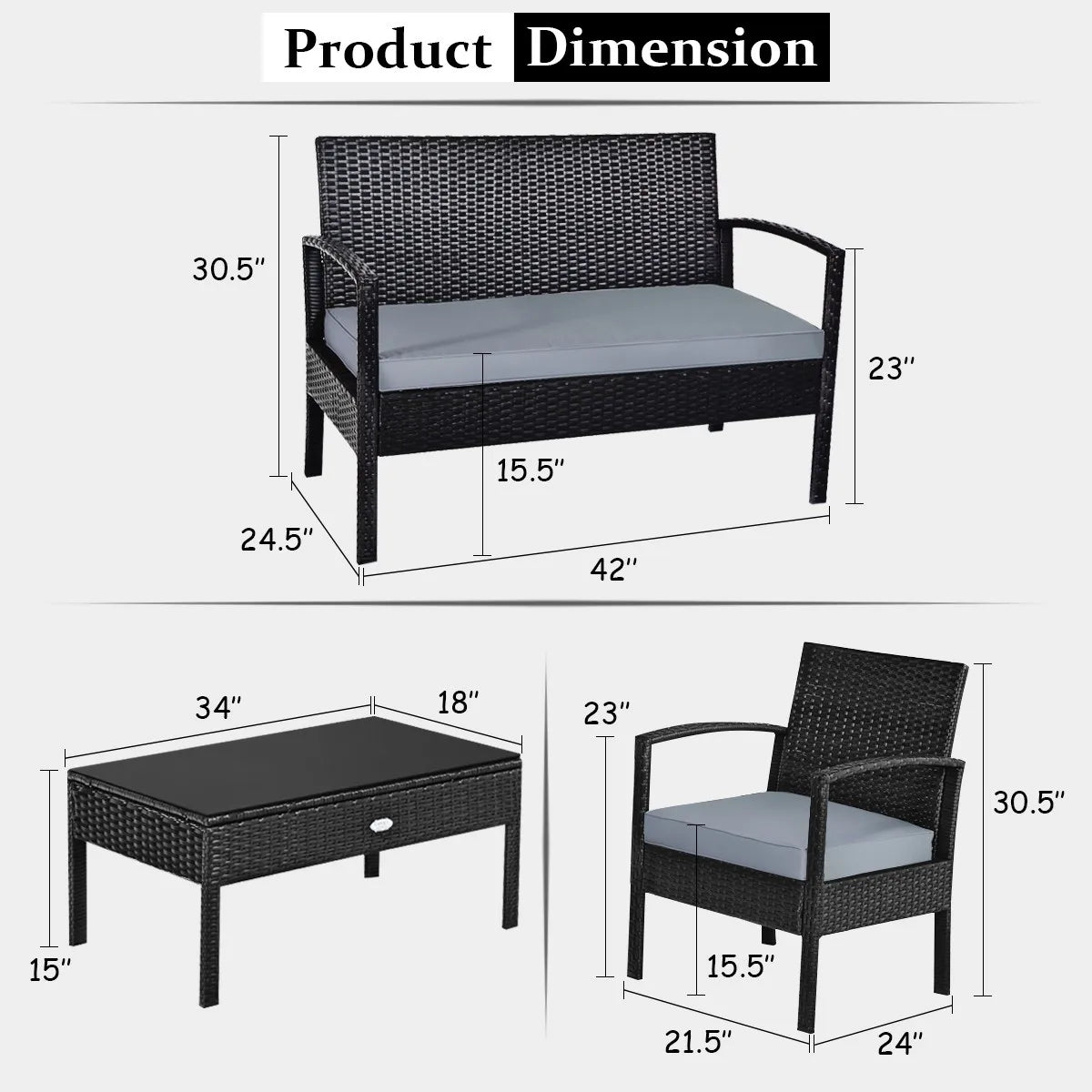 Garden Furniture Sets4 Piece Outdoor Rattan Furniture Set with Cushions Sofa and Coffee Table for Garden Patio Deck