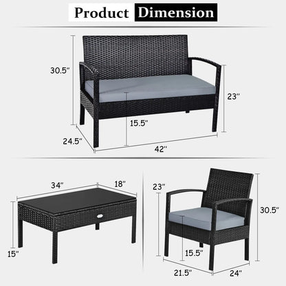 Garden Furniture Sets4 Piece Outdoor Rattan Furniture Set with Cushions Sofa and Coffee Table for Garden Patio Deck