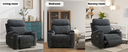HAOMARKETS Electric Recliner Chair, Soft Fabric Power Recliners with Metal Cup Holders, Single Overstuffed Heavy Duty Reclining