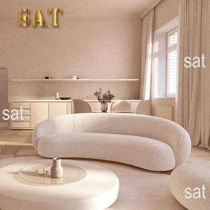 -Contemporary Minimalist Sectional Sofa Set Wood Frame with Curved Sleeper Sponge Filled for Home Hotel or Apartment