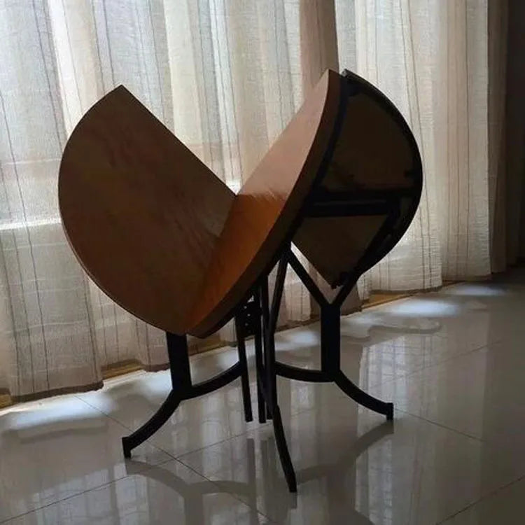 solid wood foldable dining table multi-functional invisible household removable retractable round table