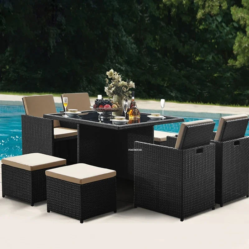 Patio Rattan Furniture Set Modern Open-air Garden Furniture Sets Waterproof and Sun-proof Armchair Leisure Outdoor Table Chairs
