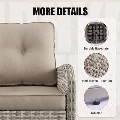 Patio Rocking Swivel Chair Outdoor Wicker Rattan Bistro Set with Tempered Glass Side Table
