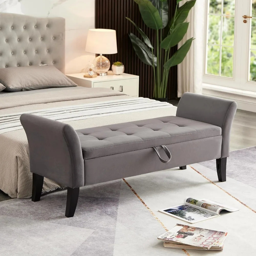 Storage Bench, Velvet Upholstered Bed Bench, 51