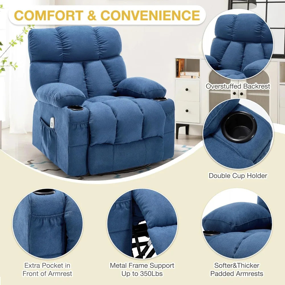"Oversized Massage Recliner - Vibration/Heat Rocker with Side Pocket & USB Port, Ergonomic Nursery Chair for Living Room"