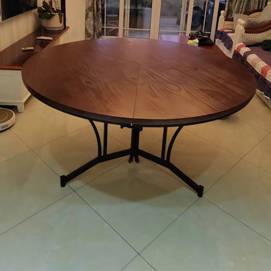 solid wood foldable dining table multi-functional invisible household removable retractable round table