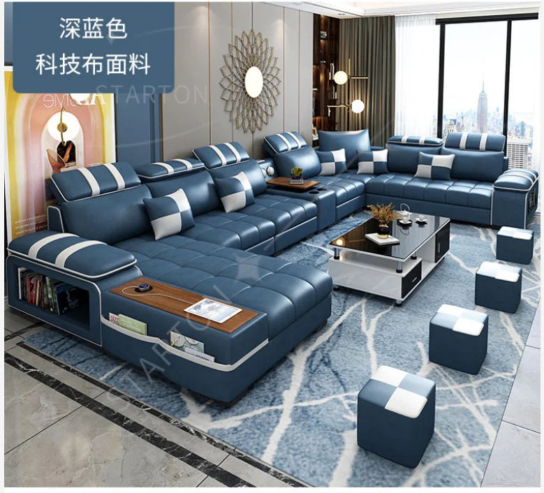 European Home Custom Comfortable Leather Sofa Set Adjustable Head Pillow Genuine Leather Corner Sofa for Living Room Basement