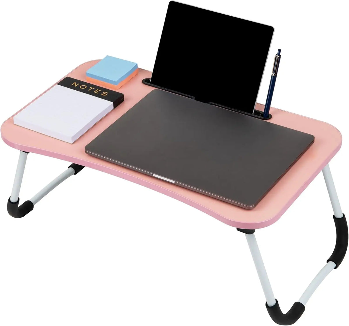 Portable Laptop Stand Bed Tray with Folding Legs, Pink MDF Couch Table 23.25x13.75x10.5 Inches