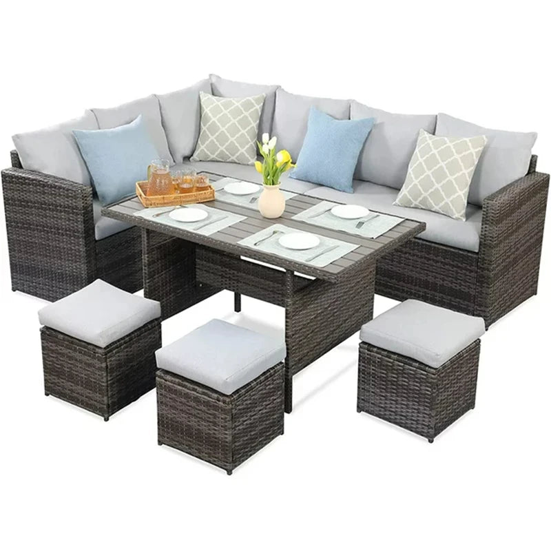 Sales Reasonable Price Plastic Material Outdoor Modern Patio Rattan Sofa Garden Furniture with Cushions