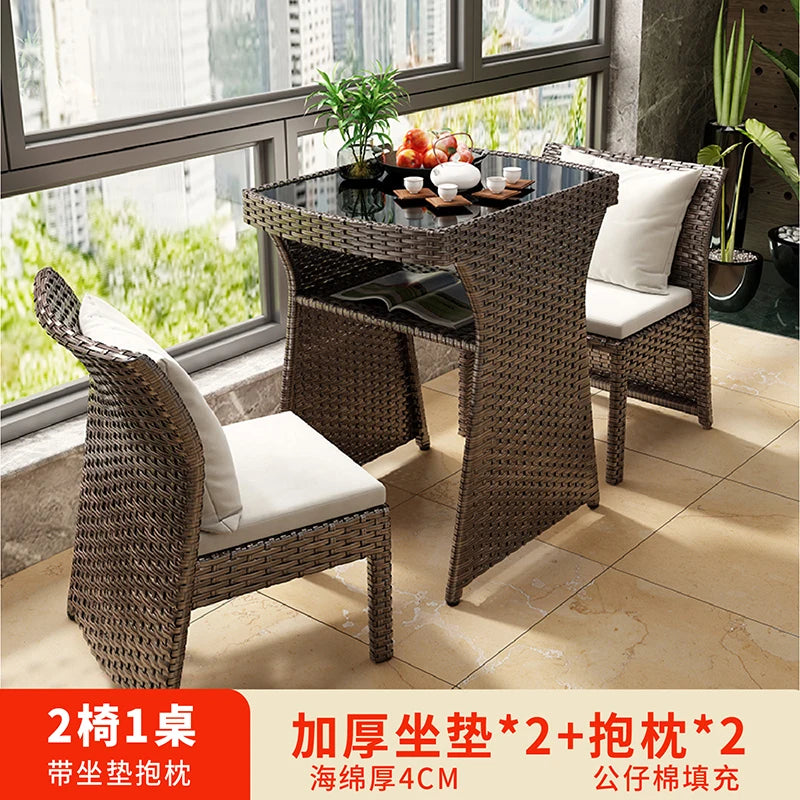 Balcony rattan chair three-piece outdoor courtyard combination small table and chair casual coffee table outdoor terrace rattan