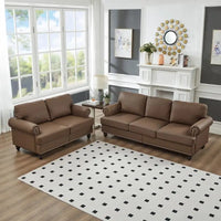 Modern Classic Design 2+3 Seater Loveseat & Sofa Leather Couch, Upholstered Imitation Cowhide Leather in Brown