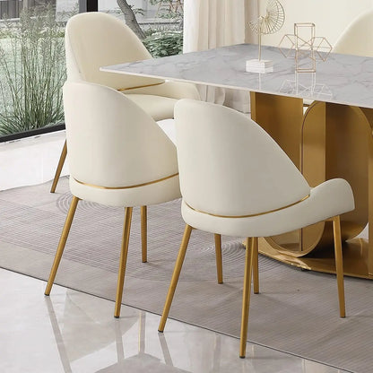 Dining Chairs Set of 2, Modern Cream White Faux Leather Chair with Gold Metal Legs and Ergonomic Curved Backrest, Customized