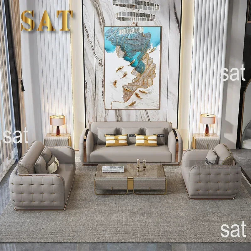 For Luxury Fancy Living Room Sofa Genuine Leather Designer Italian Sofa Loveseat Single Canape Salon De Luxe Apartment Furniture