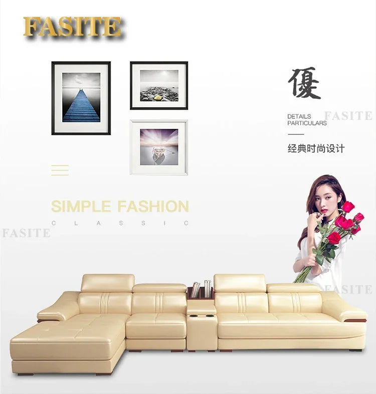Genuine leather sofa head layer cowhide small unit,simple and modern functional, fashionable leather sofa combination decoration