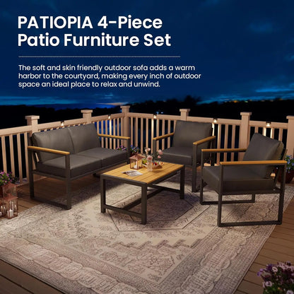 4-Piece All-Weather Patio Set with Coffee Table, Durable Metal Frame and Thick Cushions for Outdoor Spaces