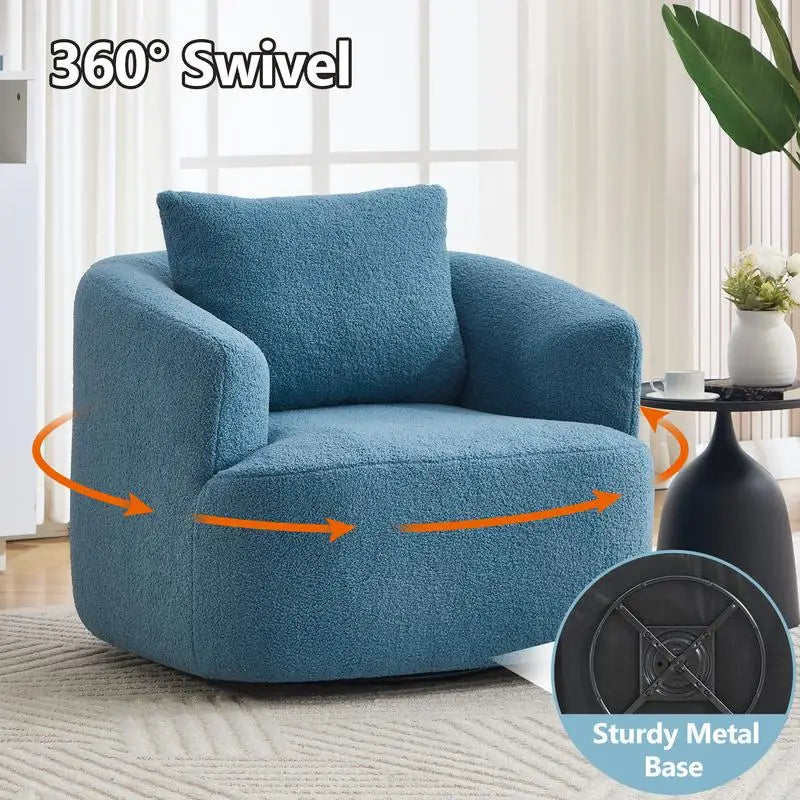 360° Swivel Round Upholstered Chair with Soft Pillow, Teddy Fleece High-Resilience Sponge Sofa, No Assembly Needed for Living
