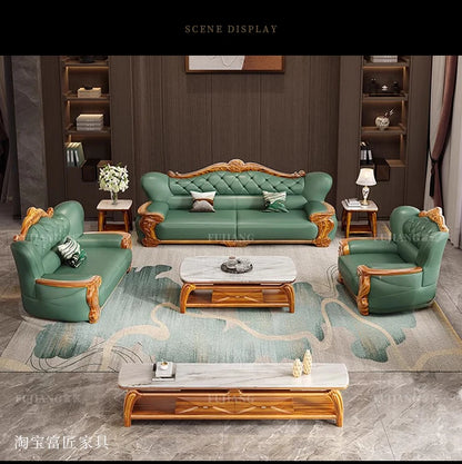 European ebony leather sofa Chinese 1234 living room combination  FT