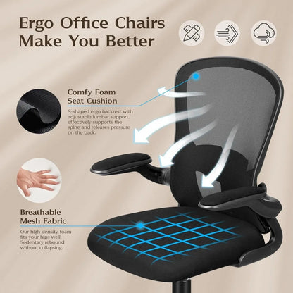 ergonomic office chair with swivel, adjustable height and lumbar support, wheels for pc desk