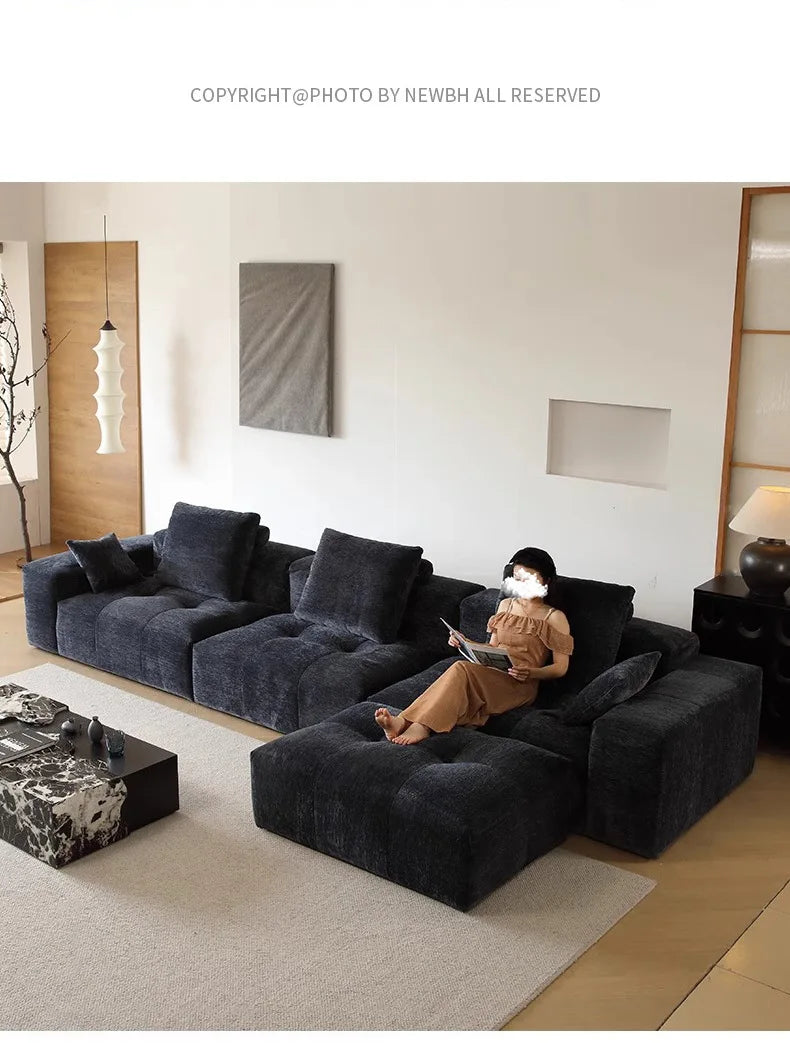Italian Minimalism Modular Corner Combination Modern Living Room *Chenille Fabric Reclining Straight-Back Sofa Set Black
