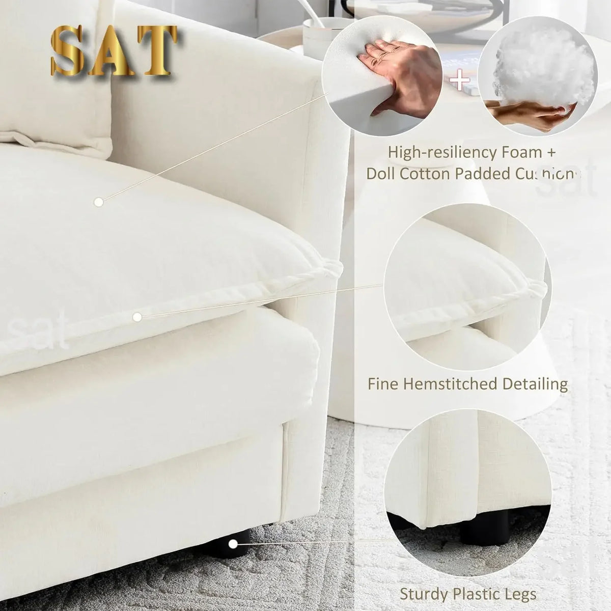 #For L-Shaped Modular Sectional Sofa, 3-Seater Comfy Cloud Couch with Ottoman/Chaise & 5 Pillows for Living Room Bedroom&