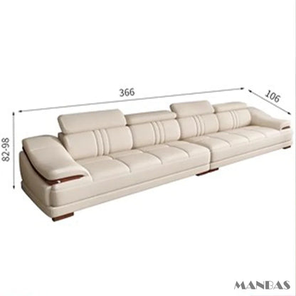 Elegant Leather Sectional Sofas Sets with Cup Holder, Adjustable Headrests & Bluetooth Speaker - MINGDIBAO Living Room Couches