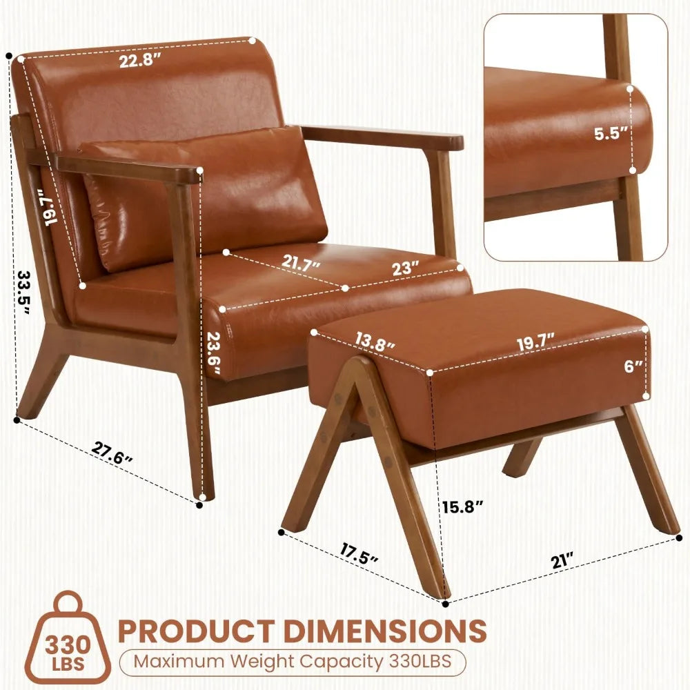 Modern Accent Chair with Ottoman, PU Leather Upholstered Armchair Living Room Chair for Bedroom, Balcony, Reception,Customized