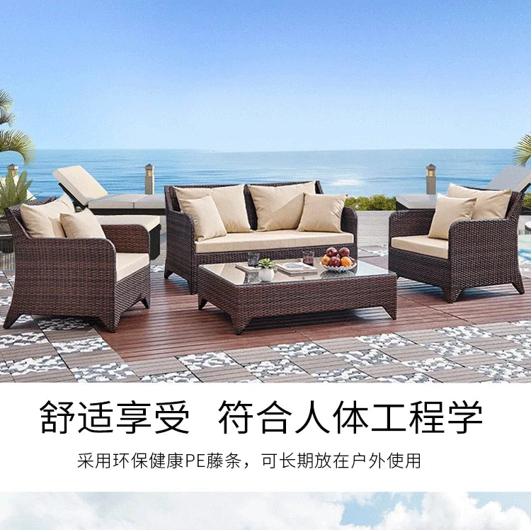 Balcony outdoor combination Living room courtyard hand-woven rattan sofa Rattan chair simple leisure furniture Economically
