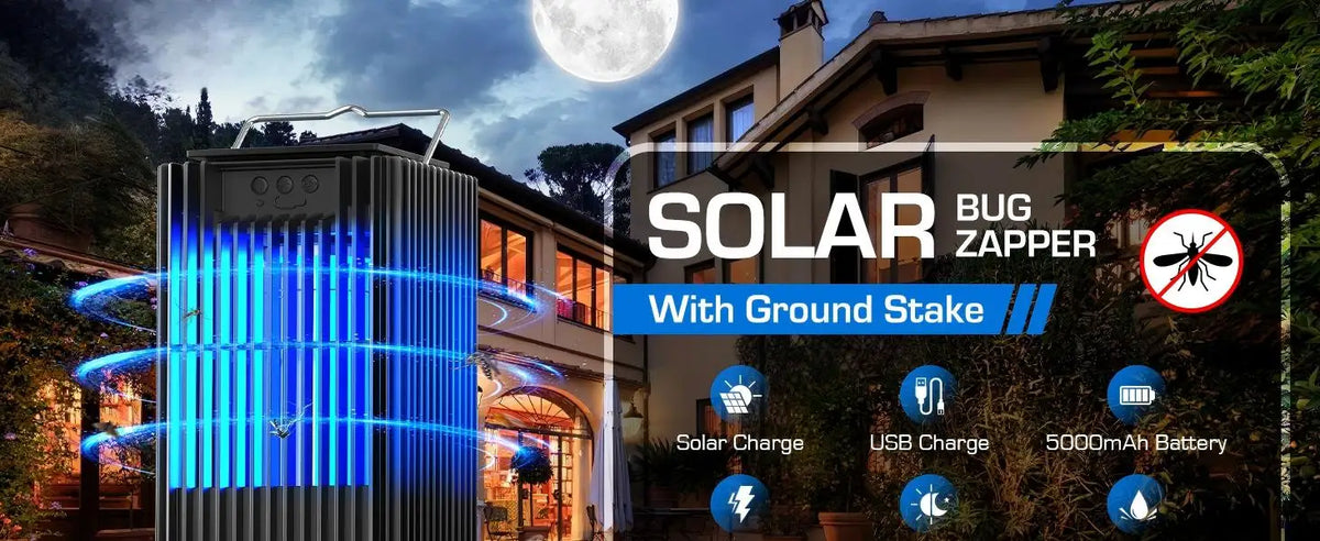 Solar Bug Zapper Outdoor Mosquito Zapper Cordless Waterproof Fly Zapper with Illuminated Light Ground Bracket