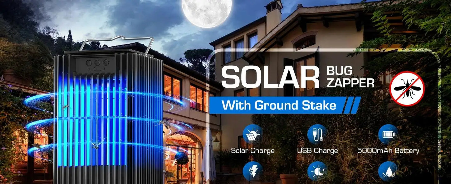Solar Bug Zapper Outdoor Mosquito Zapper Cordless Waterproof Fly Zapper with Illuminated Light Ground Bracket