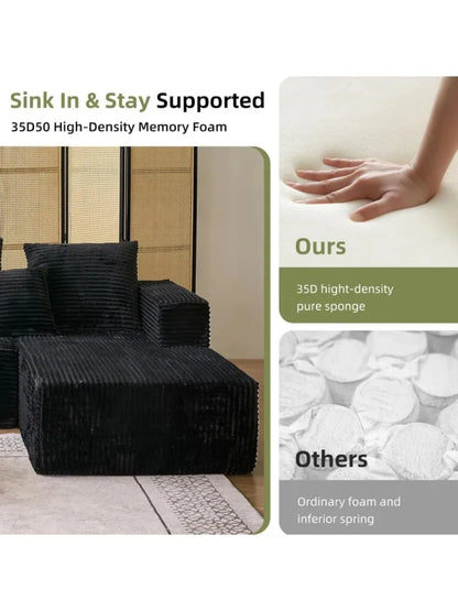108'' Sectional Couches for Living Room, Boneless Cloud Couch, L Shaped Couch w/Stripe, Modular Sectional Sofa w/Flannel Fabrics