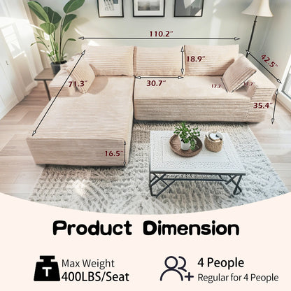 Sofa Relax in Comfort  Cloud-Like Corduroy Sectional Sofa with Chaise and Built-In Storage