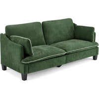 Extra Deep Seat 3-Seater Sofa with Piped Cushions and Throw Pillows, Linen Velvet Fabric for Living Room, Bedroom, or Office