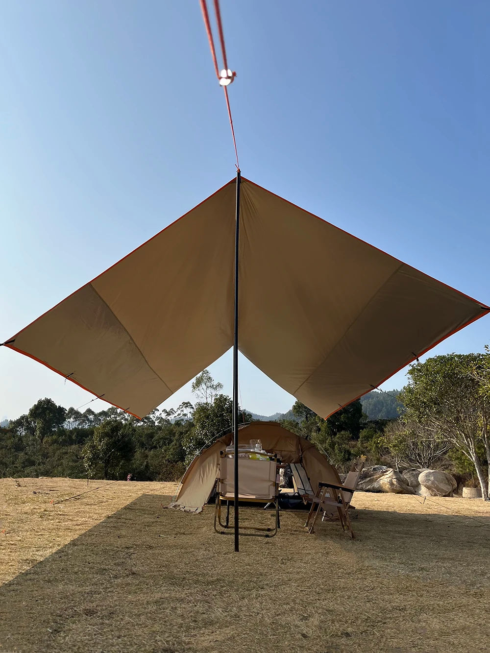 Oxford Large Tarp Waterproof 4x6m Sun Shelter Outdoor Camping Awning Tent Big Tarp Shade Canopy for Family Beach Hiking