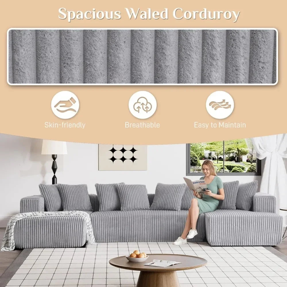 Modular Sectional Sofa In Corduroy With Memory Foam For Living Room, Modern Deep Seating Living Room Sofas Modern Apartment