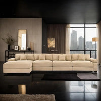 (UUX)155" Oversized Modular Sofa, Corduroy Cloud Couch Sectional with L Shape Chaise and 12 Throw Pillows, Upholste UQ