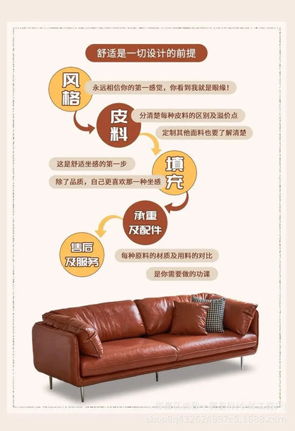 Retro oil wax leather living room sofa Modern simple small apartment sofa