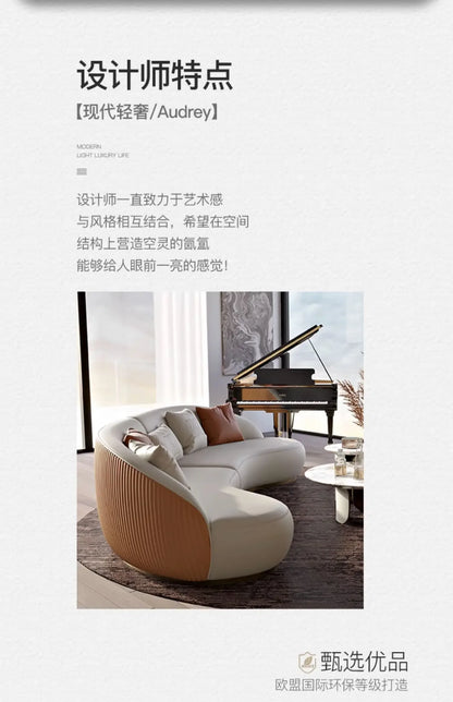 Two-color U-shaped villa leather sofa, modern light luxury semi-curved sofa