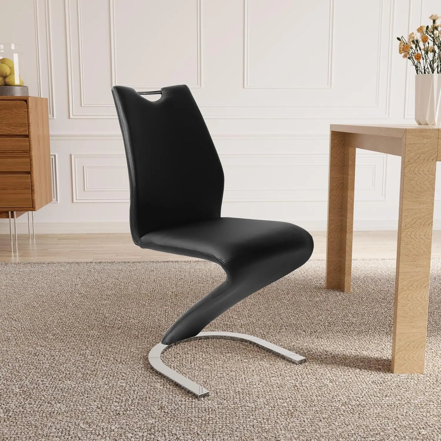 Mermaid Dining Chairs Set of 2, Modern Kitchen Dining Room Armless Upholstered Side Chairs in PU Leather Cushion Seat