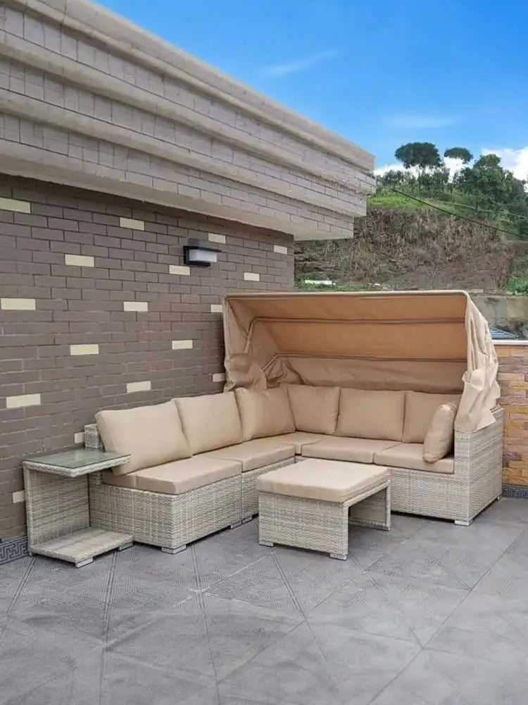 Lying bed, covered courtyard, high-end villa, outdoor rattan woven sofa bed, terrace, outdoor rattan chair